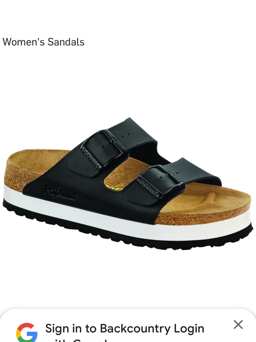 PAPILLO by Birkenstock ARIZONA PLATFORM Black Two-Strap Slide Sandal  White Trim